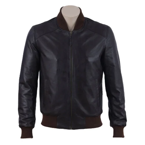 Men leather parkas with a removable fur - trimmed hood for a versatile and stylish look Gage Black bomber leather jacket
