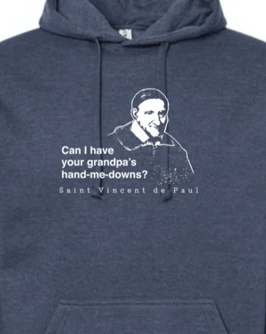 Solid - color men hoodie in trendy olive green Grandpa's Hand-me-downs - St. Vincent de Paul Hoodie Sweatshirt