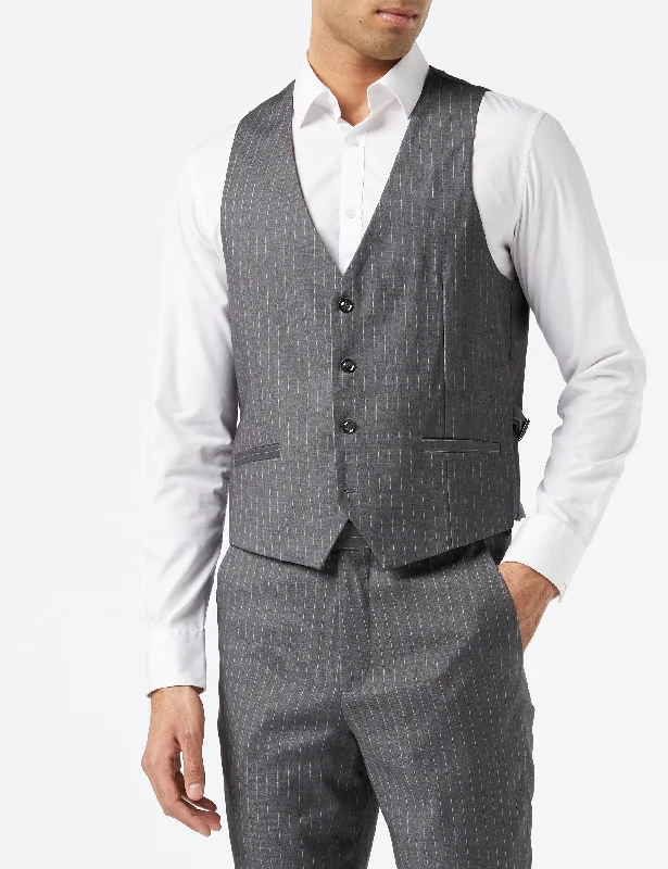 Linen men vest in earthy tones for a summer beach vibe GREY PINSTIPE WAISTCOAT