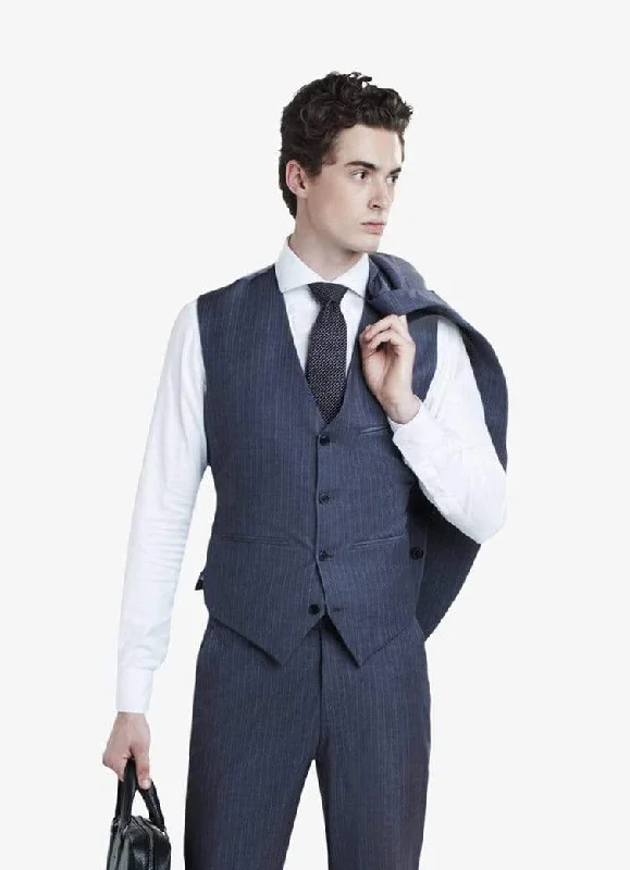 Cotton - blend men waistcoats for everyday casual wear Grey Pinstripe Waistcoat
