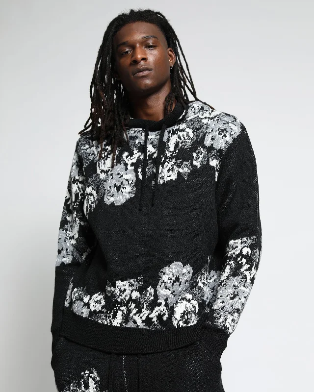 Men's Metallic - Trimmed Pullover in Silver for a Glamorous Party Outfit Hanging Floral Distressed Hoodie Sweater