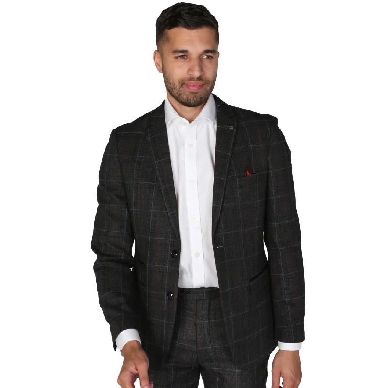 Men Blazers with Welt Pockets for a Sleek Look​ Harvey - Men's Charcoal Check Blazer Wedding Prom