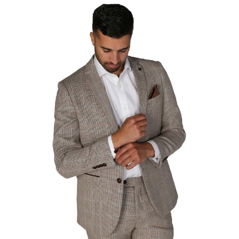 Shawl - Lapel Men Blazers for a Formal Occasion​ Holland - Men's Beige Check Blazer Office Wedding Prom