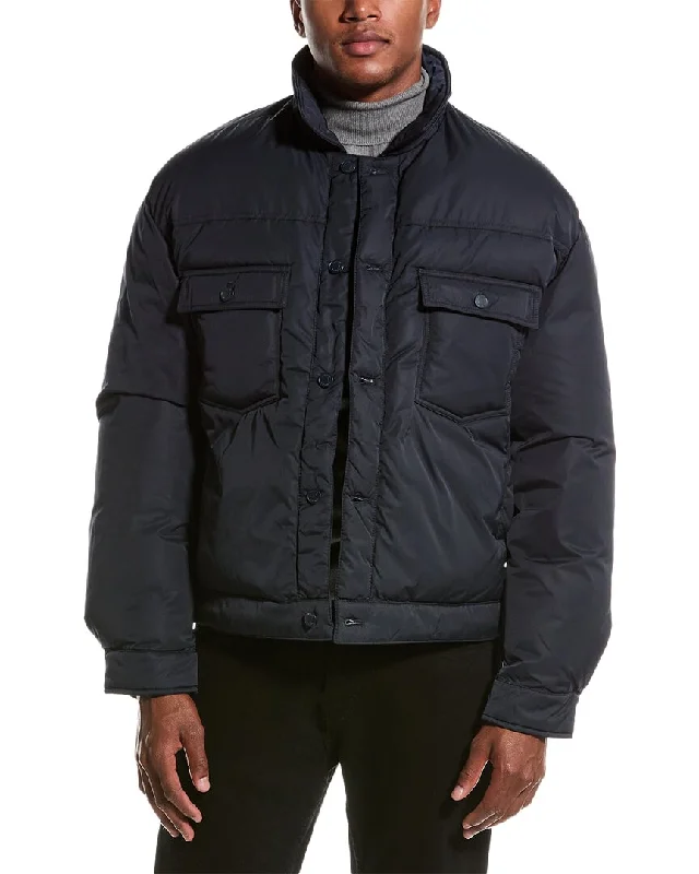 Men down jackets with a high - collar design for enhanced neck protection HUDSON Jeans Trucker Puffer Jacket