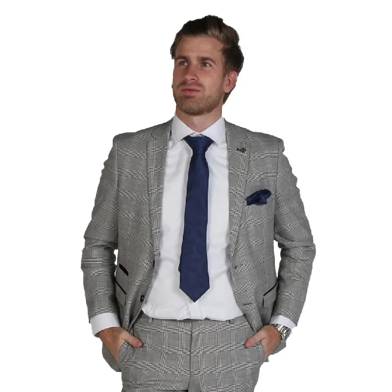 Peak - Lapel Men Blazers for a Sophisticated Touch​ Hugo - Men's Check Grey Blazer Bussiness Office Wear