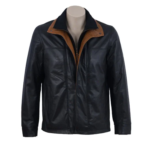 Men leather denim jackets with a combination of leather and denim for a unique hybrid style Huxley Black Premium Leather jacket