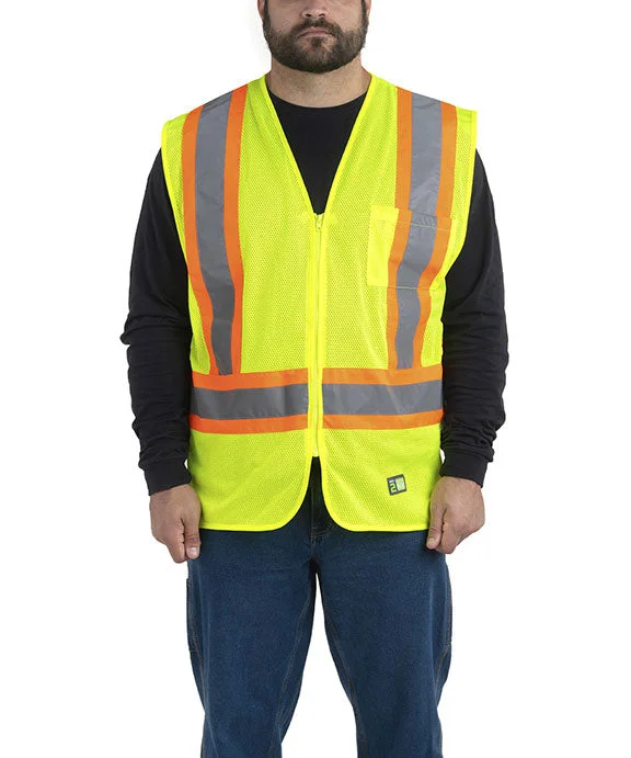 Plus - size men vest with an extended length for a comfortable fit HVV046 - Berne Adult Hi-Vis Class 2 Multi-Color Vest | Yellow