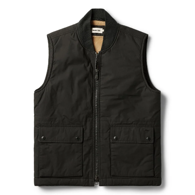 Men vest with a mandarin collar for a sophisticated appearance The Ignition Vest in Coal Dry Wax