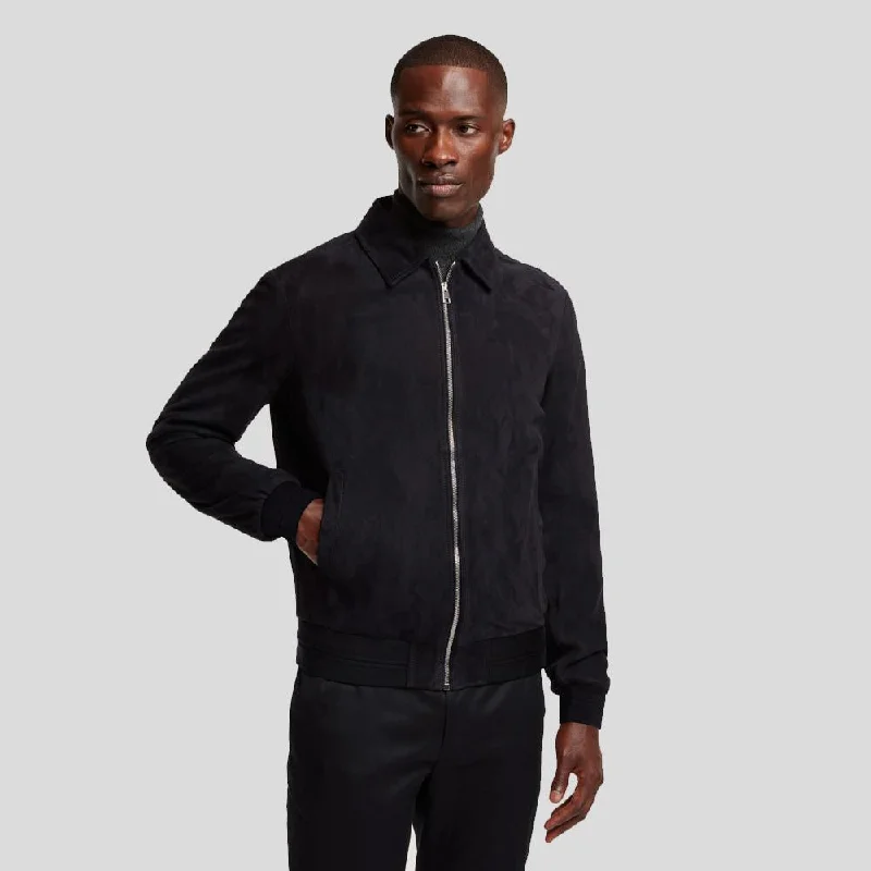 Men leather anoraks with a hooded design for protection against wind and rain Jerry Blue Suede Leather Jacket