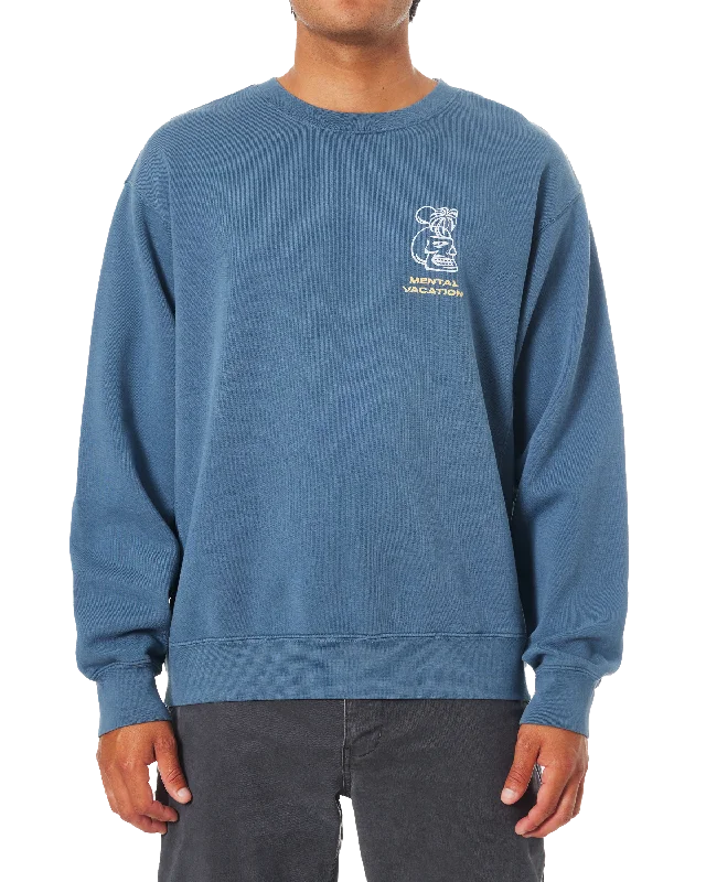 Retro - style men sweatshirt inspired by the 80s Cortex Sweatshirt in Washed Blue Pigment Dye