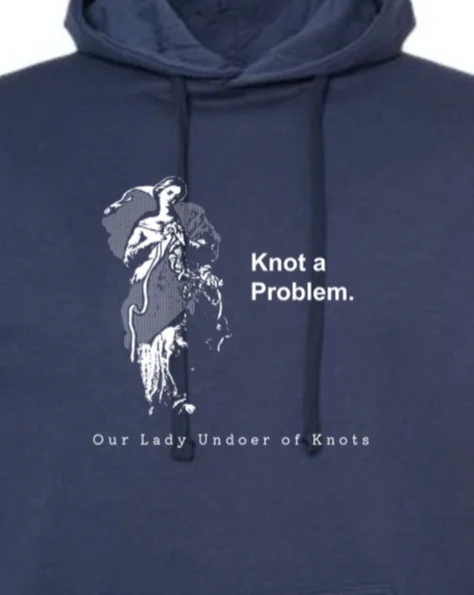 Organic cotton men hoodie for a sustainable and soft feel Knot a Problem - Our Lady Undoer of Knots Hoodie Sweatshirt