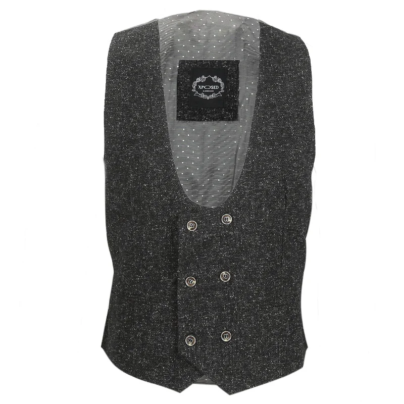 Performance - driven men vest with moisture - wicking properties for workouts LEON - DOUBLE BREASTED GREY WAISTCOAT