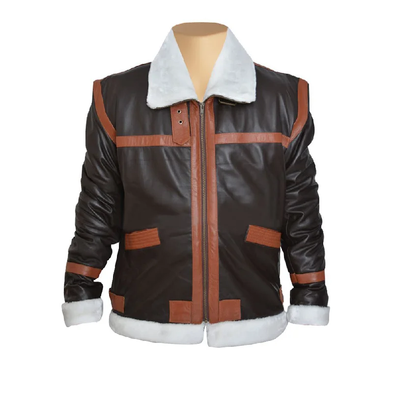Men leather pea jackets with a high - collar for added warmth and a classic nautical style Leon Kennedy's Resident Evils Fur Jacket