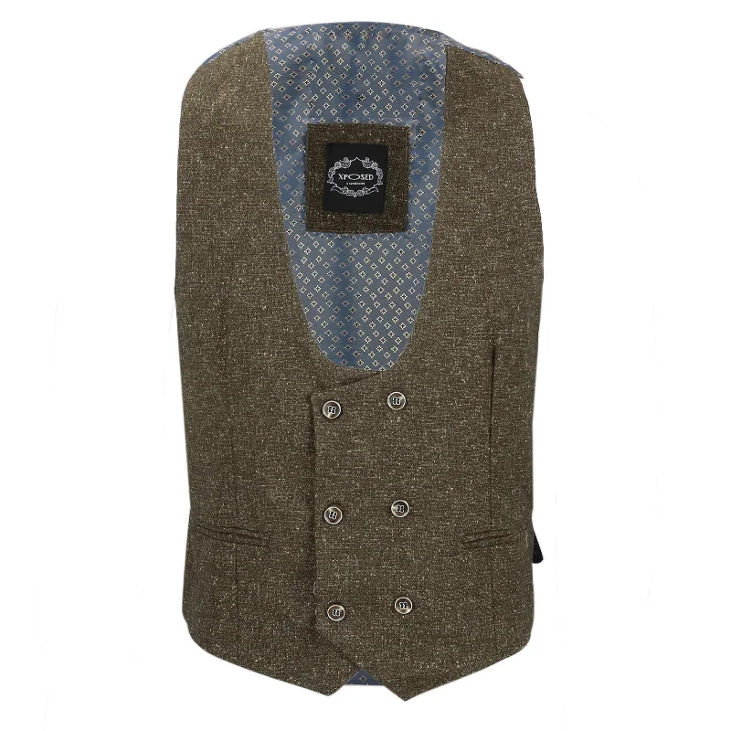 Tweed men waistcoats with a traditional herringbone pattern for a classic look LEON - TAN DOUBLE BREASTED WAISTCOAT
