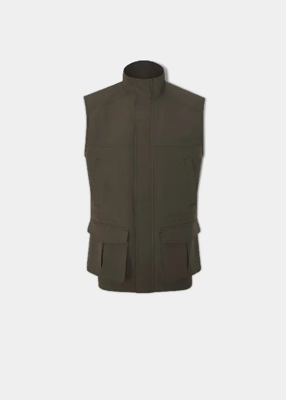 Leather men vest with studded details for a biker look Lockwood Men's Shooting Waistcoat In Olive