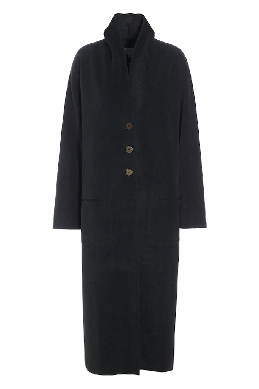 Men fleece beanies with a pom - pom for a trendy look LONG CARDIGAN - 7162 - SOFT BLACK