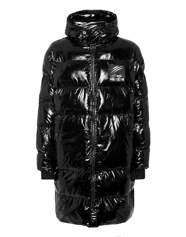 Slim - fit men down jackets in sleek black for a modern and stylish look Long Nylon Puffer Jacket