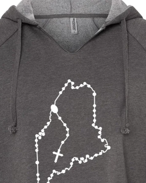Solid - color men hoodie in trendy olive green Maine Catholic Rosary Drop Hoodie