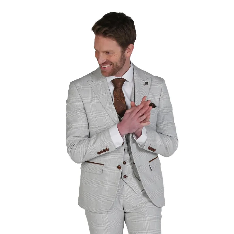 Double - Breasted Men Blazers for a Traditional Style​ Mark - Men's Beige Check Blazer Classic Elegant