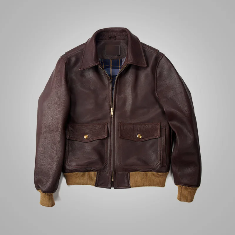 Men leather pea jackets with a high - collar for added warmth and a classic nautical style Men A2 Bomber Flying RAF Aviator Sheepskin Leather Jacket