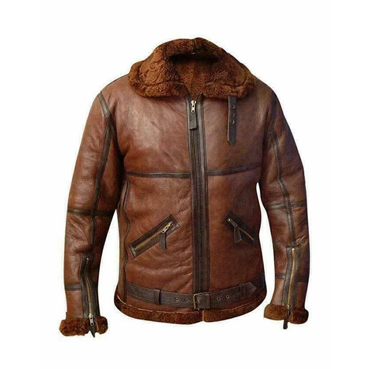 Men leather safari jackets with a breathable cotton - blend exterior for outdoor adventures Men Aviator Leather Jackets