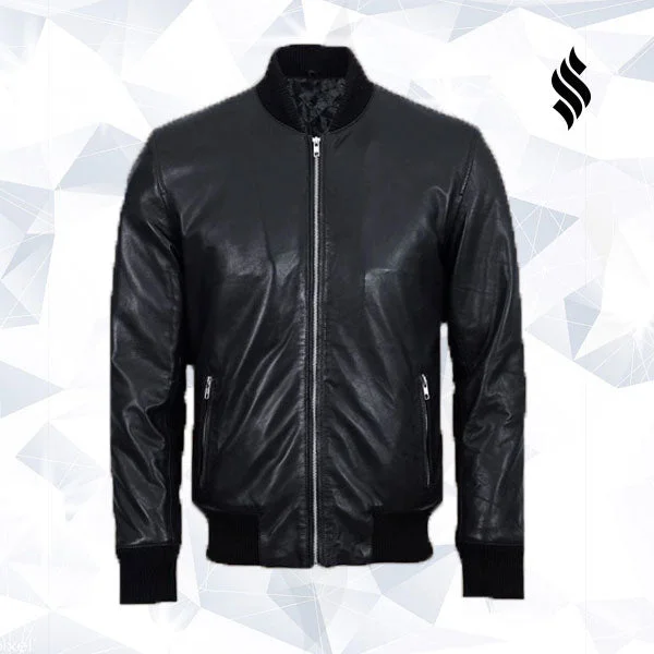Men leather vests with a zip - front for easy layering and a cool biker - inspired style Men Biker Bomber Jacket