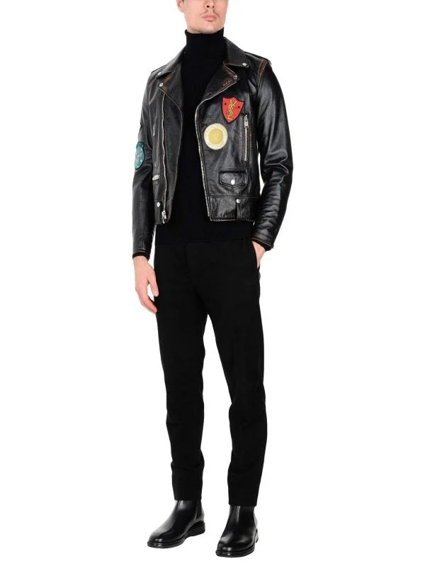 Men leather vests with a zip - front for easy layering and a cool biker - inspired style Men Biker Leather Jacket