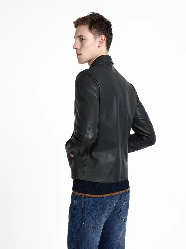 Men leather blazers with a modern fit for a stylish office - to - evening option Men Black Shirt Leather Jacket