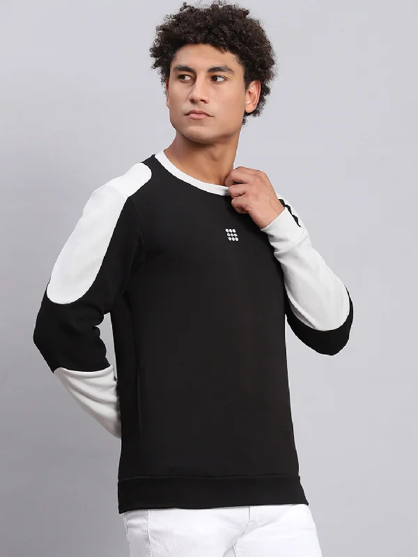Organic cotton men sweatshirt for eco - conscious buyers Men Black Solid Round Neck Full Sleeve Sweatshirt