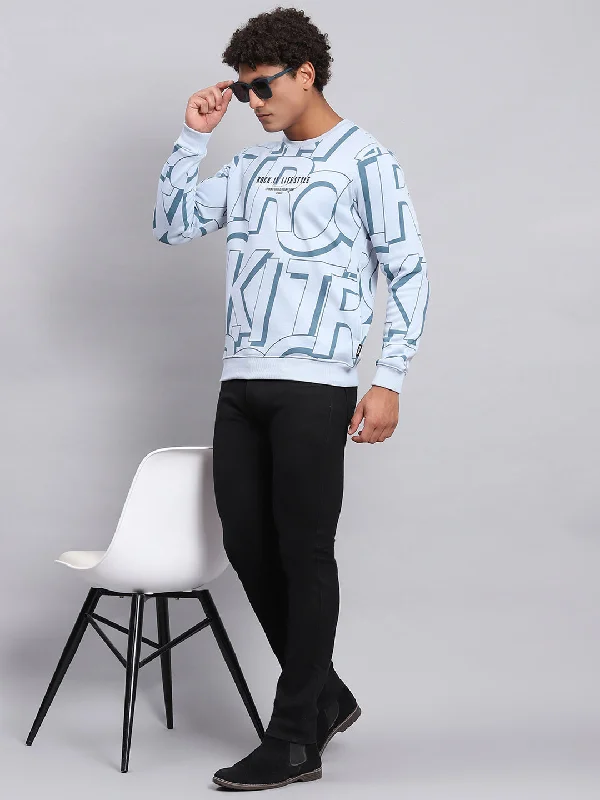 Luxury men sweatshirt made from high - end materials Men Blue Printed Round Neck Full Sleeve Sweatshirt