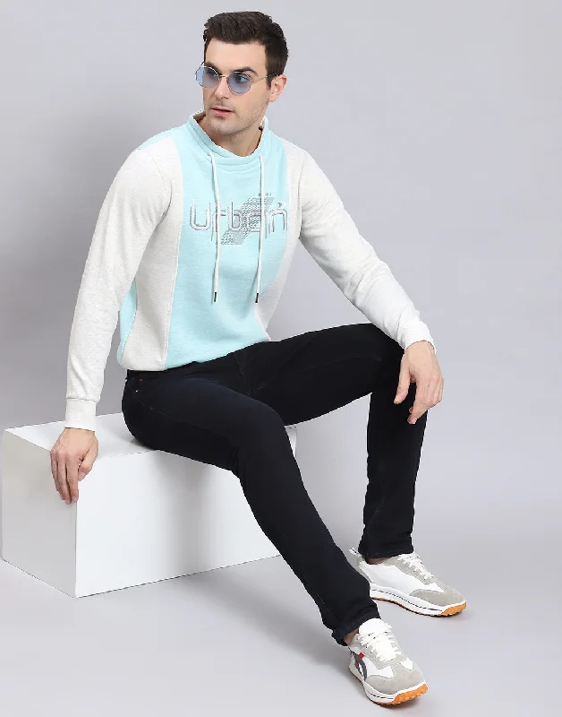 Moisture - wicking men sweatshirt for workouts Men Blue Solid F Neck Full Sleeve Sweatshirt