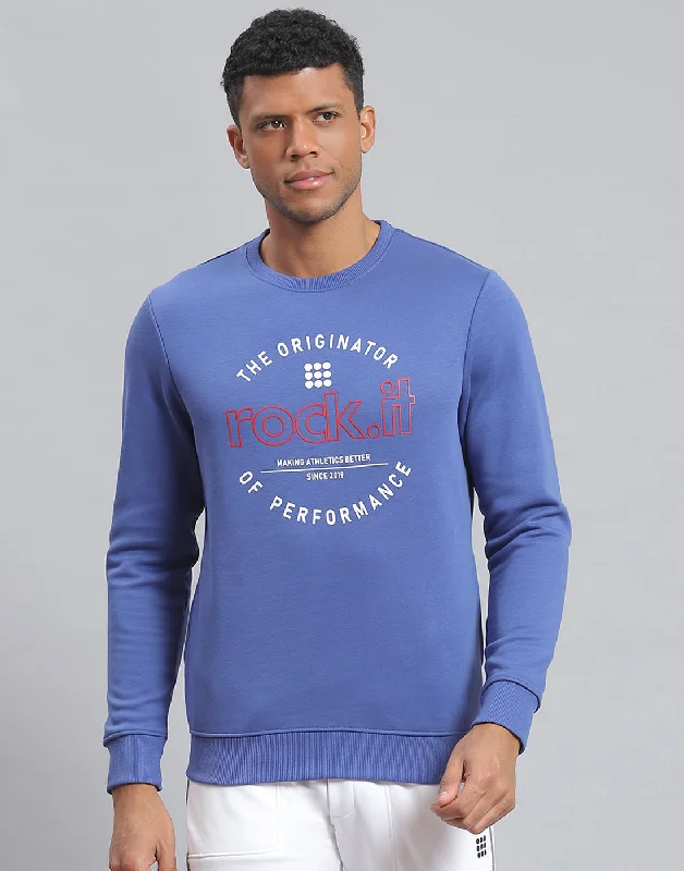 Men sweatshirt with a pocket for convenience Men Blue Solid Round Neck Full Sleeve Sweatshirt