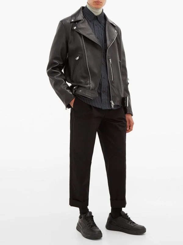 Men leather driving jackets with a suede interior for a luxurious and comfortable touch Men Classic Black Biker Leather Jacket