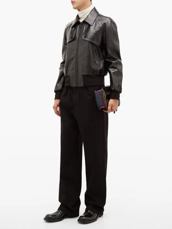 Men leather peacoats with a wool - blend lining for extra warmth in cold weather Men Classic Black Leather Jacket