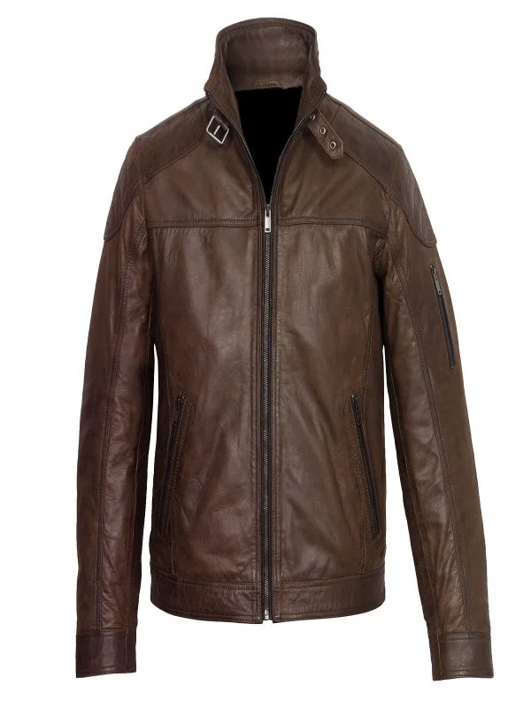 Men leather safari jackets with a breathable cotton - blend exterior for outdoor adventures Men Dark Brown Leather Jacket