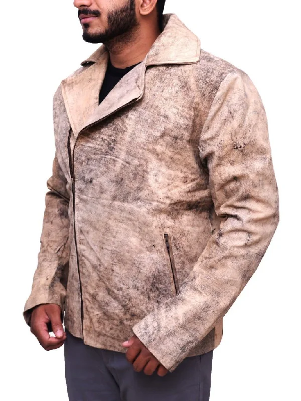 Men leather moto jackets with multiple zipper pockets for added storage and an edgy appearance Men Distressed Brown Biker Jacket