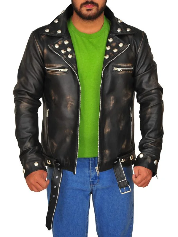 Men leather peacoats with a wool - blend lining for extra warmth in cold weather Men Distressed Brown Snake Jacket