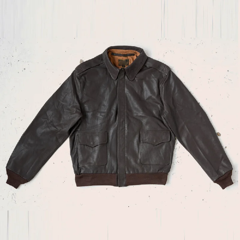 Men leather blazers with a modern fit for a stylish office - to - evening option Men Horseskin Brown A2 Flying Leather Bomber Jacket