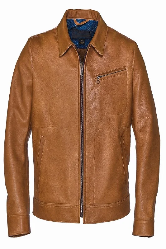 Men leather anoraks with a hooded design for protection against wind and rain Men Light Brown Leather Jacket