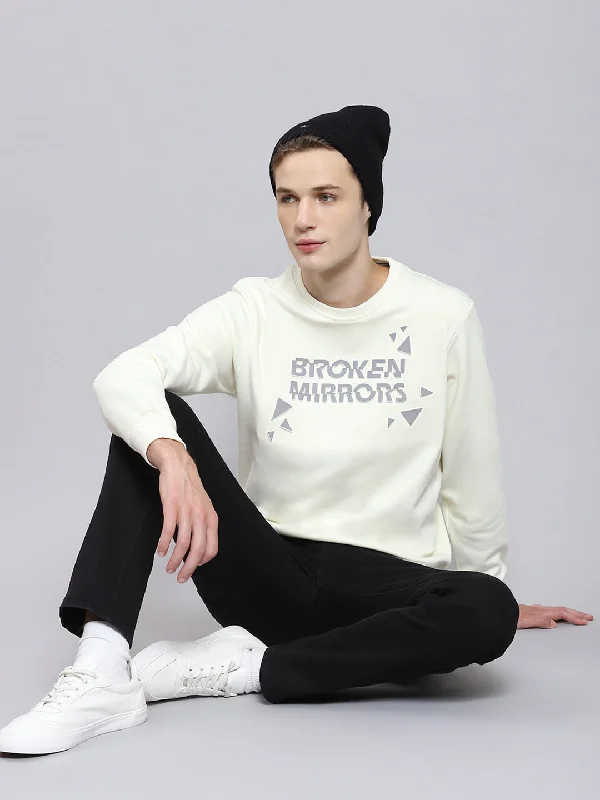 V - neck men sweatshirt for a unique look Men Off White Printed Round Neck Full Sleeve Sweatshirt