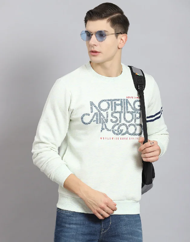 Thermal men sweatshirt for cold - weather activities Men Off White Printed Round Neck Full Sleeve Sweatshirt