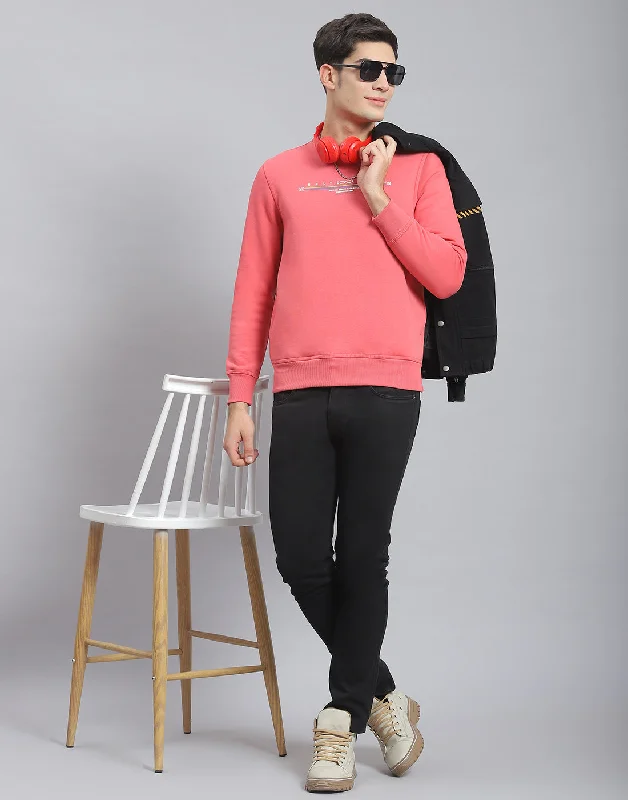 Thermal men sweatshirt for cold - weather activities Men Pink Solid Round Neck Full Sleeve Sweatshirt