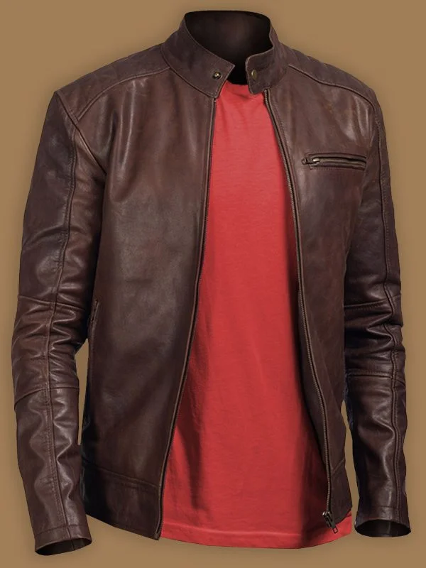 Men leather sport coats with a stretch - fabric panel for enhanced mobility Men Polish Brown Leather Jacket