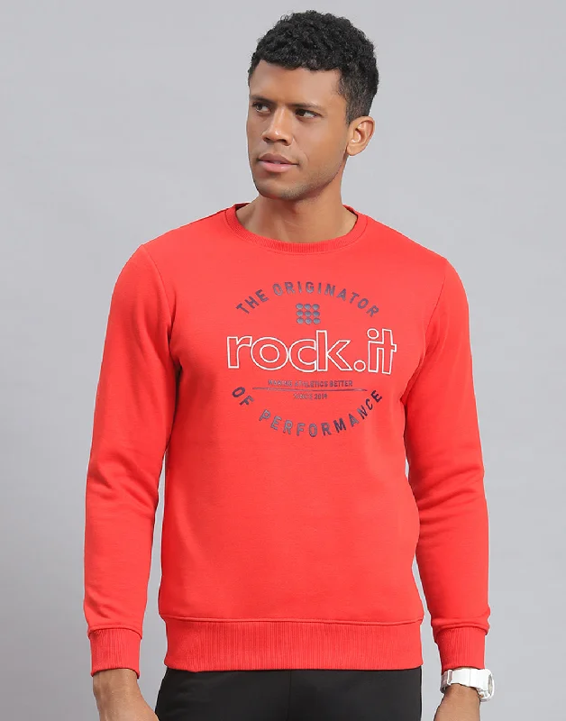 Plus - size men sweatshirt for a comfortable and stylish fit Men Red Solid Round Neck Full Sleeve Sweatshirt