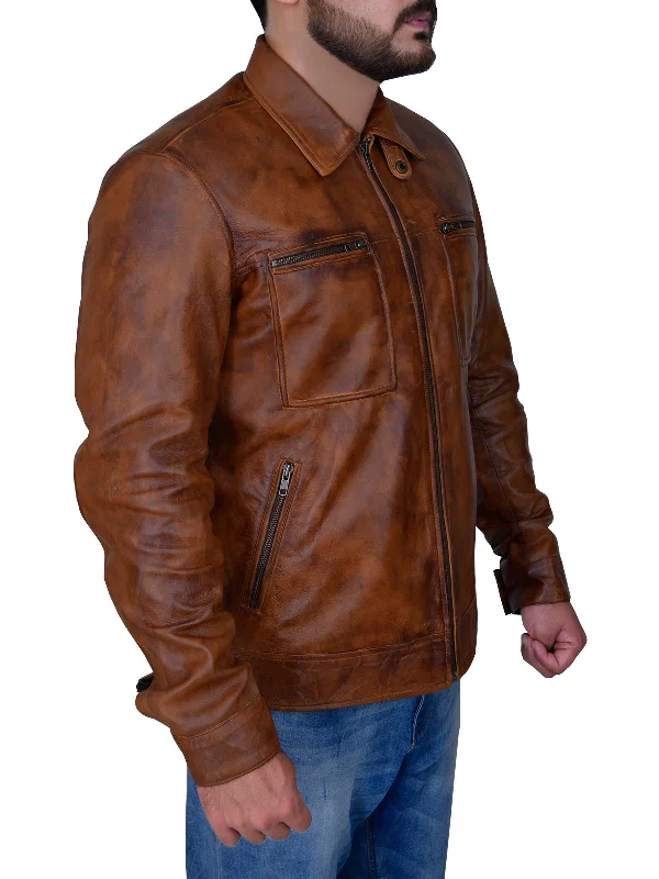 Men leather driving jackets with a suede interior for a luxurious and comfortable touch Men’s Distressed Brown Jacket