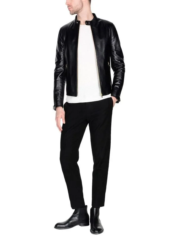 Men leather trench coats with a double - breasted design for a classic and sophisticated look Men Shinny Black Leather Jacket