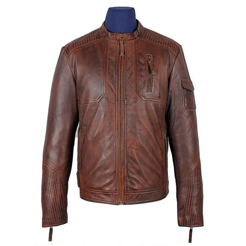 Men leather denim jackets with a combination of leather and denim for a unique hybrid style Allen Men's Burnished Timber Leather Jacket