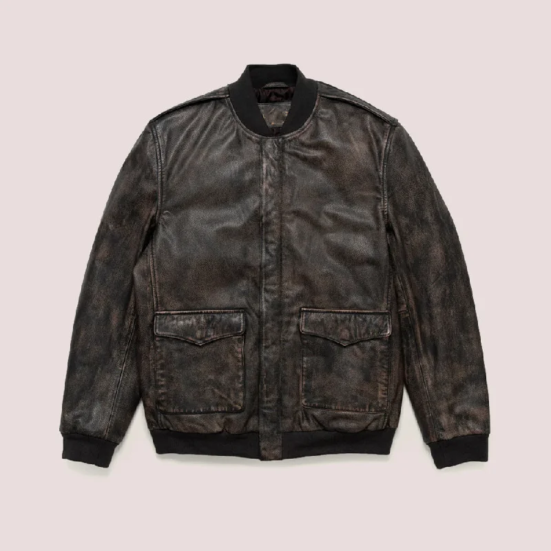 Men leather blouson jackets with a drawstring hem for a customizable fit Mens B3 Pilot Black Sheepskin Flying Leather Bomber Jacket