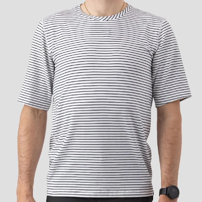 Men's Metallic - Trimmed Pullover in Silver for a Glamorous Party Outfit Men's Organic Riding Shirt  - White Stripes