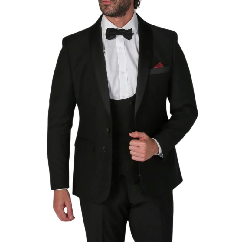Men Blazers with Contrast Lapels for a Bold Statement​ Men's Black Blazer Shawl Lapel Dinner Tuxedo Jacket
